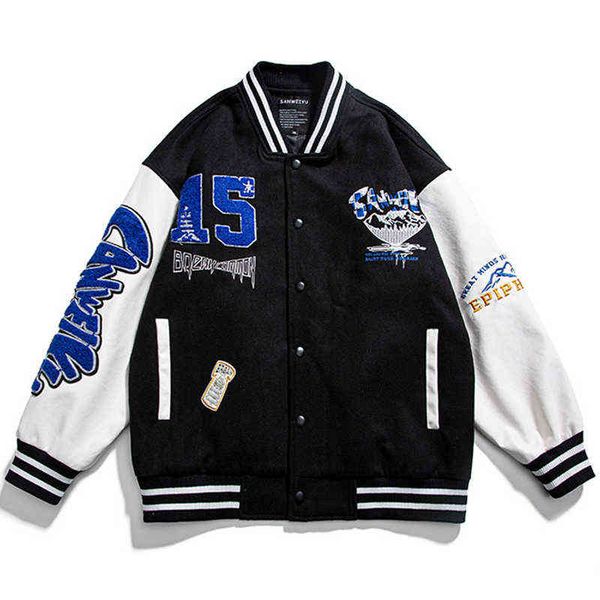 

hop harajuku hip baseball jacket men women letter flocking patchwork varsity jacket 2022 autumn coat streetwear outwear t220728, Black;brown