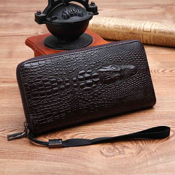 

handbags bags men's handbag texture crocodile pattern medium long wallet outdoor wrist zipper mobile phone, Black;red