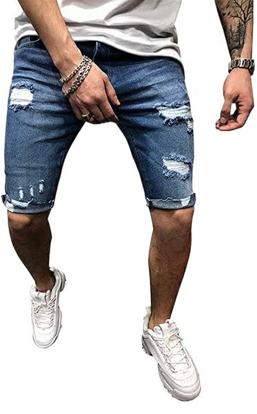 

men 's straight slim short jeans casual pants ripped skinny denim shorts m63a#, White;black