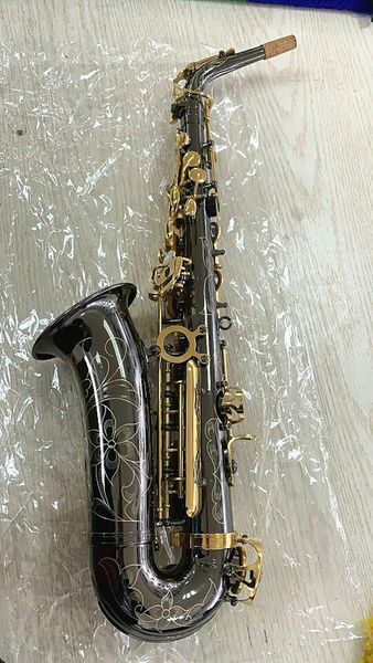 

new alto saxophone black nickel plated gold key sax mouthpiece and case