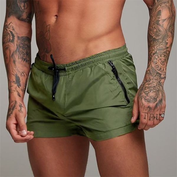 Shorts de praia de verão masculino com moda de moda de moda softwear exército boxers verdes calças curtas sólidas masculino 220425