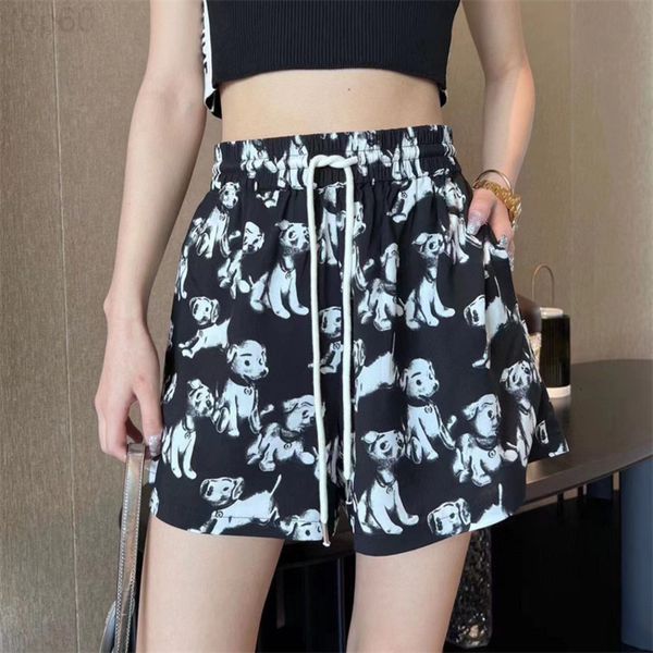 

women's shorts designer dog print drawstring shorts women's 2022 spring and summer new loose versatile western style age reducing, White;black