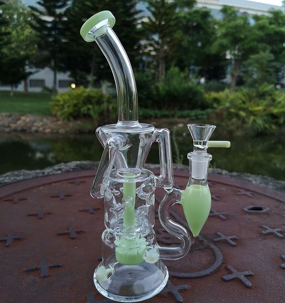 10 polegadas Hookahs Turbina Perc Óleo DAB PLATS DUPLO RECYCLER TUBES DE ÁGUA FAB BONGS DE VIDRO DE VIDRO DE 14MM MEMANU