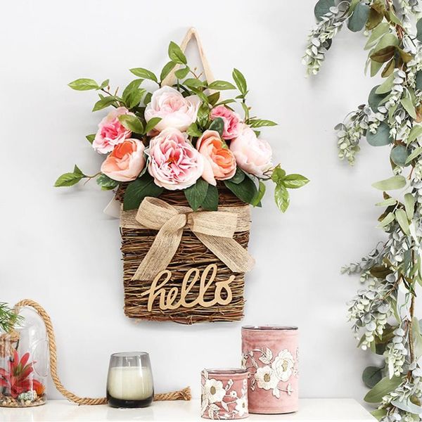 Flores decorativas grinaldas de floresta de flores de flor de floresta pendurada decoração de porta de cesta de cesta de rosa guirlandas de decoração de casa presente