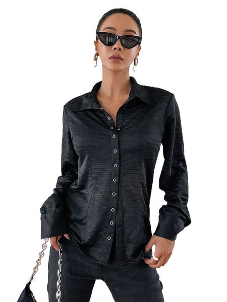 

dazy solid button front ruched shirt e2pv#, White