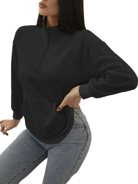 

half zipper placket drop shoulder sweatshirt n8fn#, Black
