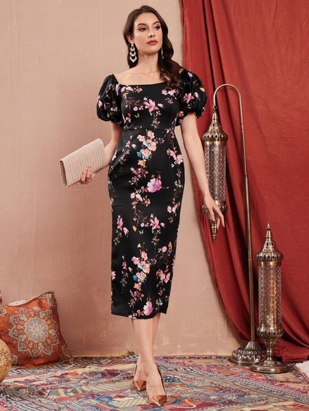

floral print off shoulder bodycon dress d8ym#, Black;gray