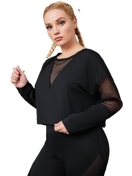 

plus breathable fishnet insert drop shoulder sports y5h5#, Black
