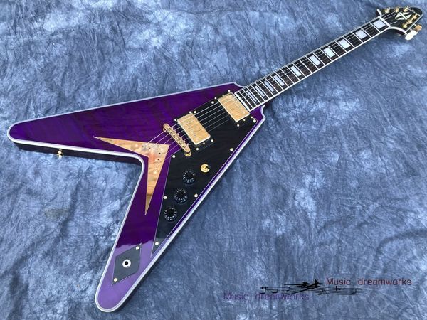 

custom purple flying v shaped electric guitar mahogany body and neck new