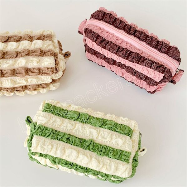 Cosmetic Bag Ins Cream Green Grape Color Matching Stripe Advanced Storage Wash Girls Student Borse per matite di grande capacità