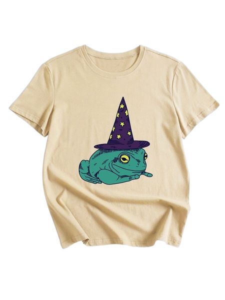 

romwe x h3idi cartoon frog graphic tee h3am#, White