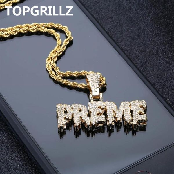 

pendant necklaces rillz hip hop men women iced out bling cubic zircon preme necklace gold silver color jewelry gifts 4mm tenni294n