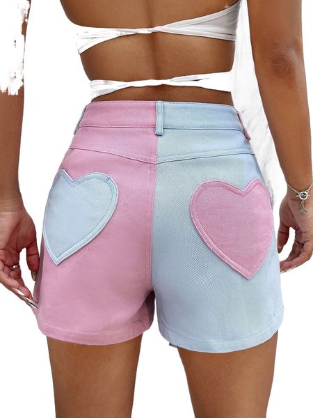 

heart pocket color block shorts without belt w7qc#, White;black