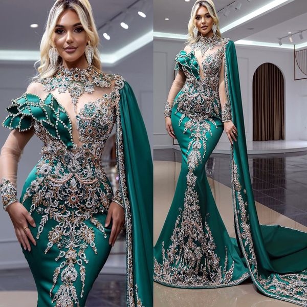 

2022 plus size arabic aso ebi hunter green mermaid prom dresses luxurious beaded crystals evening formal party second reception birthday eng, Black