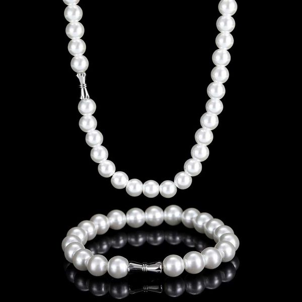 Collana di perle di perle per uomo con bracciali a catena 6mm 8mm 10mm 12mm Set di gioielli per le donne Regalo fidanzato padre