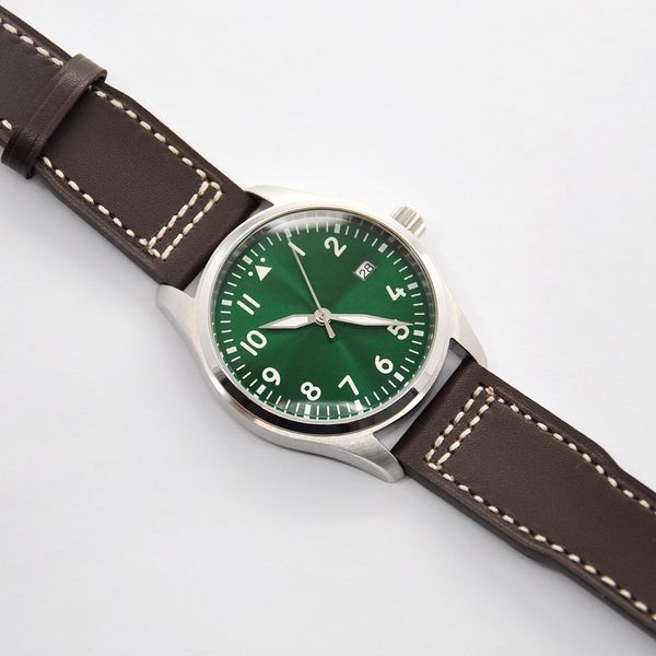 

40mm mm automatic mechanical men's watch stainless steel black bronze pvd leisure waterproof luminous leather, Slivery;brown