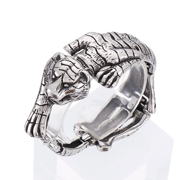 

casting stainless steel bracelet biker animal tiger link chain silver for fashion hip-hop jewelry 31mm 8.26 inch heavy husband gifts father, Black