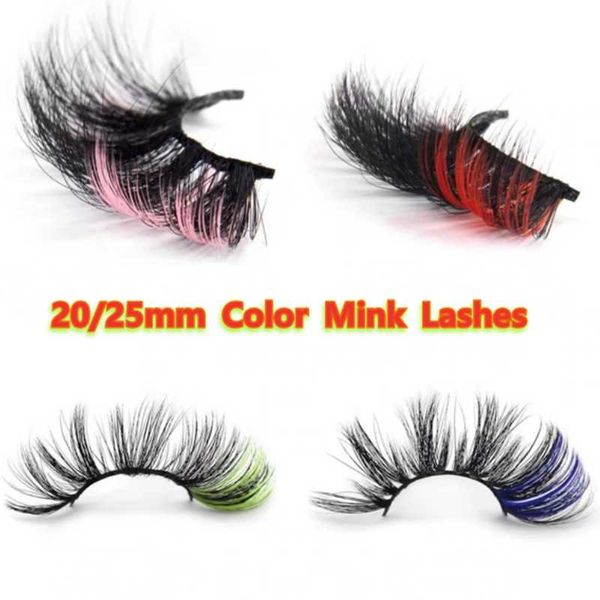 

false eyelashes colorded mink 25mm wholesale fluffy dramatic red white blue ombre lashes soft colorful fast prefans