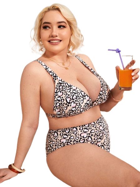 

plus heart pattern bikini swimsuit w5xp#, White;black