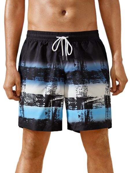 

men brush print ombre drawstring shorts n0yi#, White;black