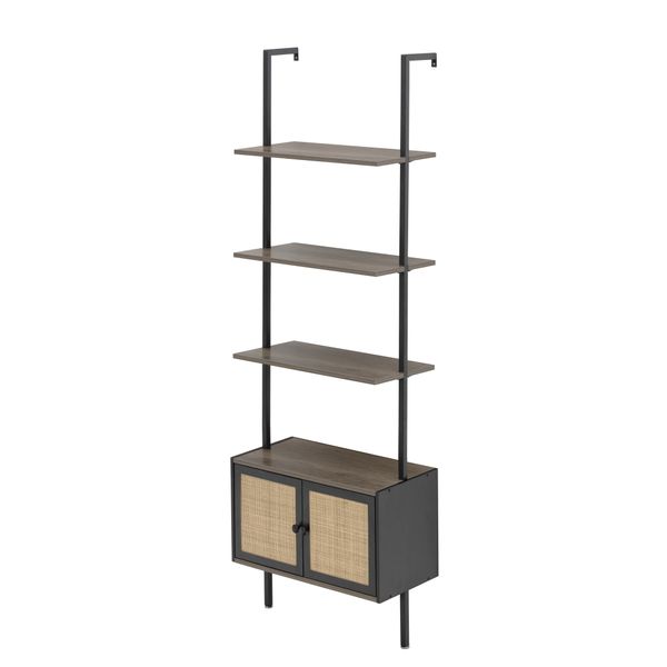 

living room furniture 5-tier ladder shelf with cabinet black colour