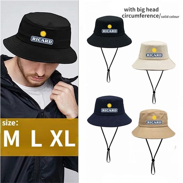 Big Head Ricard Bucket Hats XL 63cm para homens Mulheres Bob Summer Fisherman Hat With String Large Panamá personalizado 220812