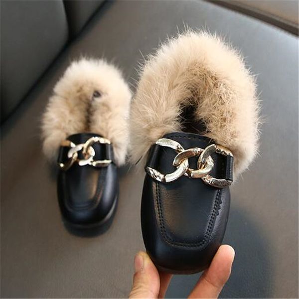 

Winter kids girls rabbit fur boots fashion sneaker autumn children's shoes warm wool loafers Toddler baby shoes, Brown