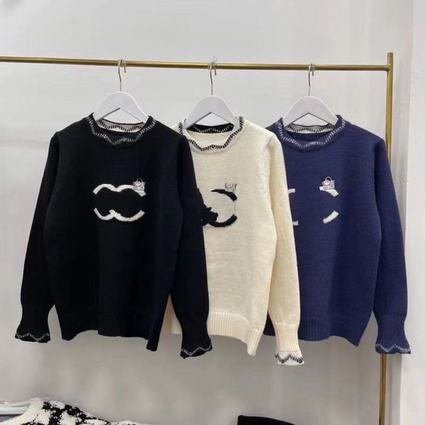 

women's sweaters [original p taken] high version chest logo jacquard lace wave neck round neck sweater for women s-l, White;black