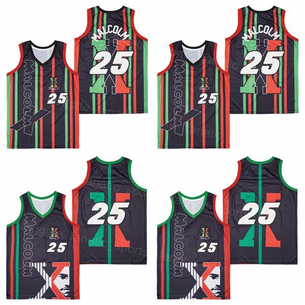 Homens Filme Filme 1992 Poder Basquete Jersey 25 Malcolm x Uniforme Equipe Black Color Hiphop Bordado de Algodão Puro e Costurado Hip Hop Respirável para Esporte Fãs Bom