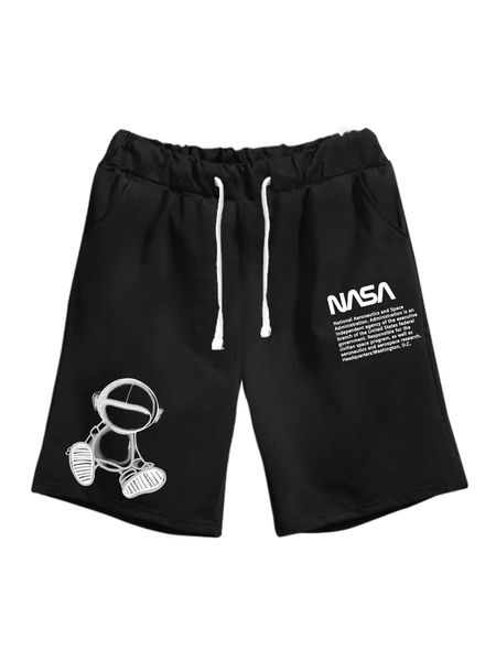 

men cartoon & slogan graphic drawstring waist shorts a4dk#, White;black