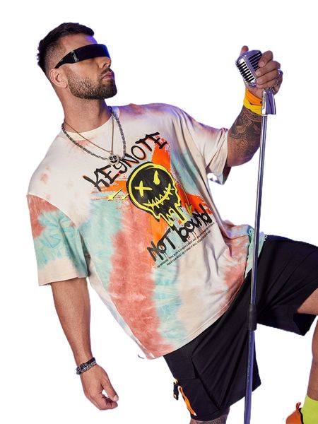

extended sizes men expression & slogan graphic tie dye tee h03x#, White;black