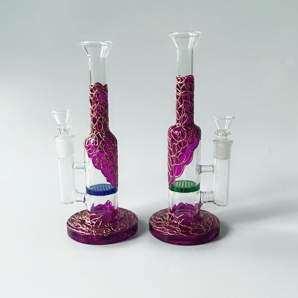 Großhandel Glasbong Heady Glas Honeycomb Perc Wasserpfeifen mit dem Dreieck 9 Zoll 14 mm Innengelenk 3 mm dick WP533