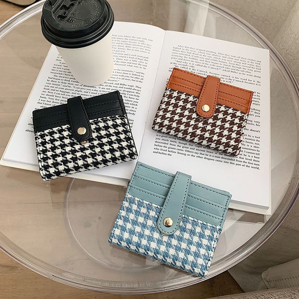 

luxury design bag female compact new 2022 multi-card one-piece small card clip ins wind qianyao grid cloth cards clip, Red;black