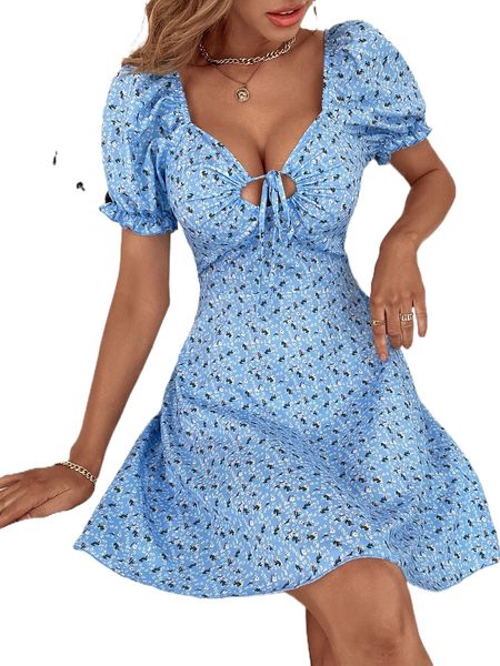 

d.itsy f.loral print t.ie f.ront ruched d.ress b6nj#, Black;gray