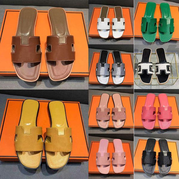 

oran sandal designer slides slippers women shoes genuine leather lychee skin flip flops sandals summer luxury flat heel ladies beach womens, Black