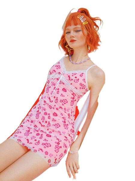 

romwe y2k revival floral contrast lace bow cami dress f0us#, Black;gray