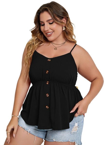 

plus fake button front cami 849z#, Black