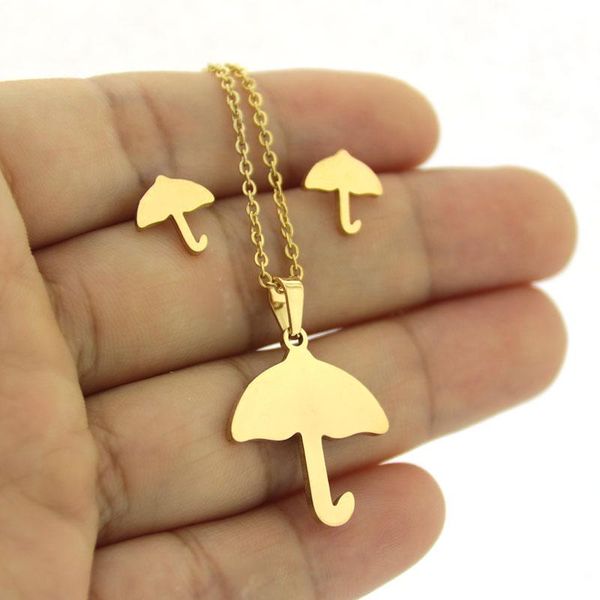Brincos de colar de colar uambrella aço inoxidável jóias de aço parasol jóias conjuntos de joias femininas para meninas presentes familiares
