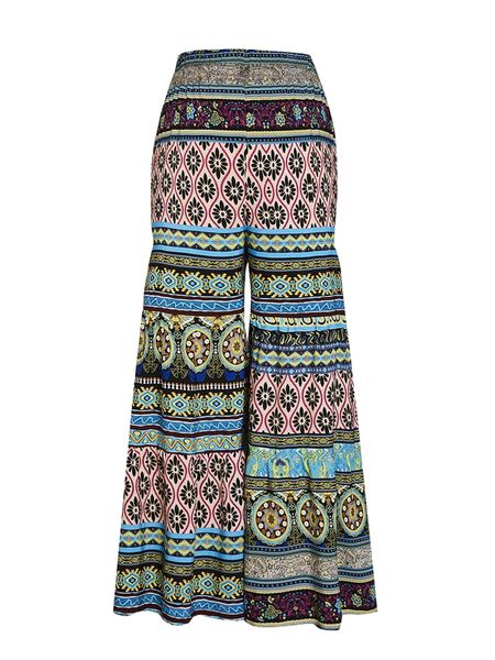

plus geo & floral print flare leg pants z62t#, Black