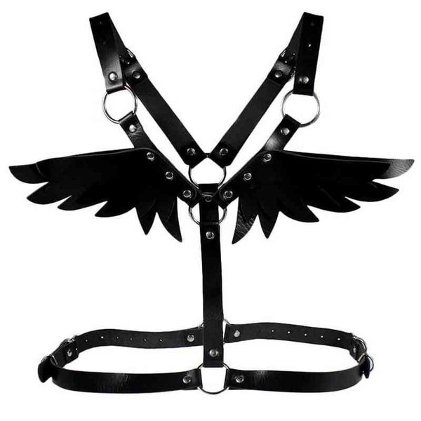 Nxy Sm Bondage Damen Top Bindung Körpergürtel Pu-Leder Punk Gothic Angel Wing Strap Anzug Rückhaltegürtel Gürtel Sling 220426