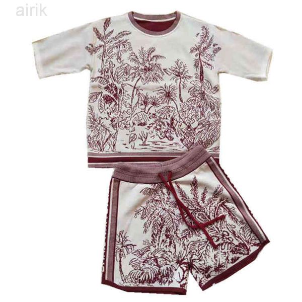 

wholesale custom 70% off spring and summer new fashion suit women's jungle jacquard pattern knitted short sleeve t-shirt elastic waist, Black