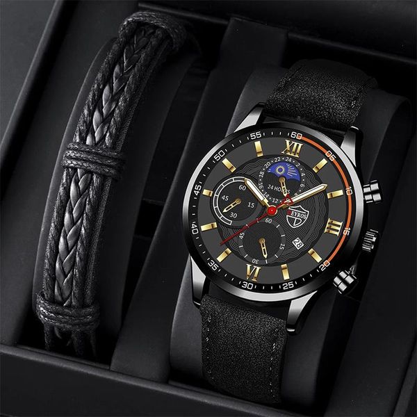 

men sport watch stainless steel quartz wristwatch man business casual simple leather bracelet male luminous clock watches, Slivery;brown