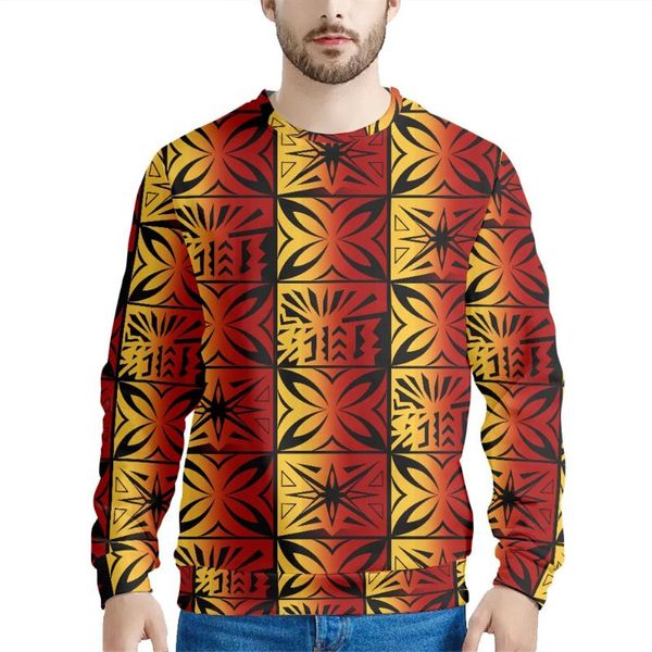 Maglioni da uomo Felpe con cappuccio da uomo alla moda Tribale polinesiano tradizionale stampa floreale Felpa speciale Elegante pullover con o-collo autunnale Ho