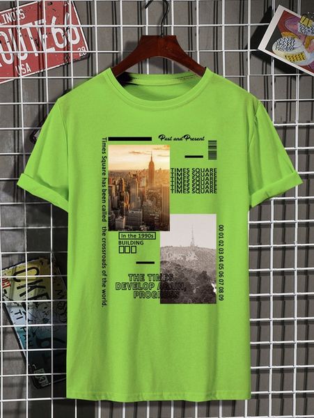 

men slogan & skyscrapers print tee 58dt#, White;black