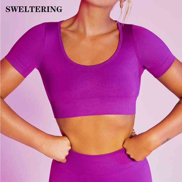 Nahtlose Crop Top Frauen Gym Kleidung Kurzen Ärmeln Sport Yoga Shirts Fitness Lauf Pullover Workout T-shirt J220706