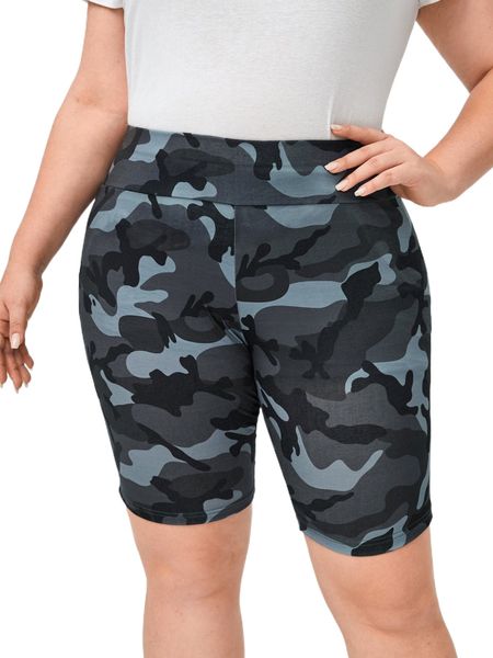 

plus camo print biker shorts i4mt#, Black