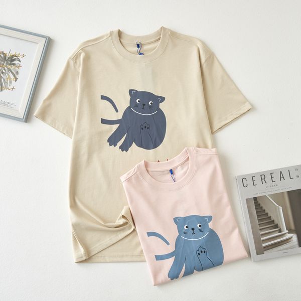 

summer print loose short sleeve t-shirt men women tees, Black;brown