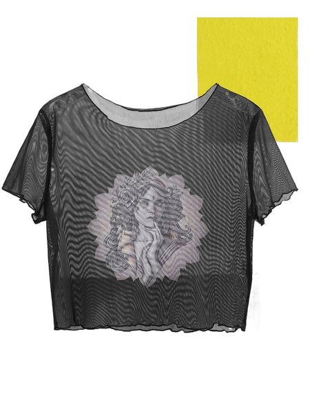 

x maxmarinart figure graphic sheer mesh 610c#, White