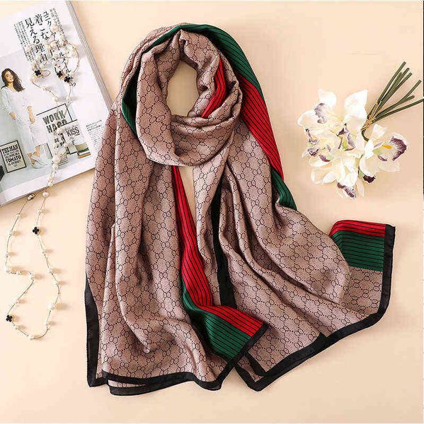 

luxury silk scarf women foulard pashmina shawls lady wraps female beach pareo stoles bandana designer brand long scarves 2021 g220507, Blue;gray