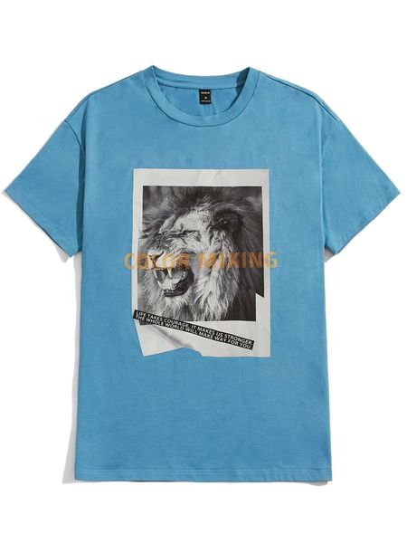 

men lion & slogan graphic tee n1sq#, White;black